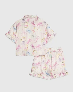Mini Girls Pink Bunny Stripe Satin Pyjamas