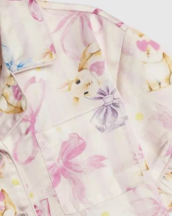 Mini Girls Pink Bunny Stripe Satin Pyjamas