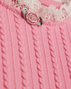 Mini Girls Pink Cable Knitted T-Shirt Set