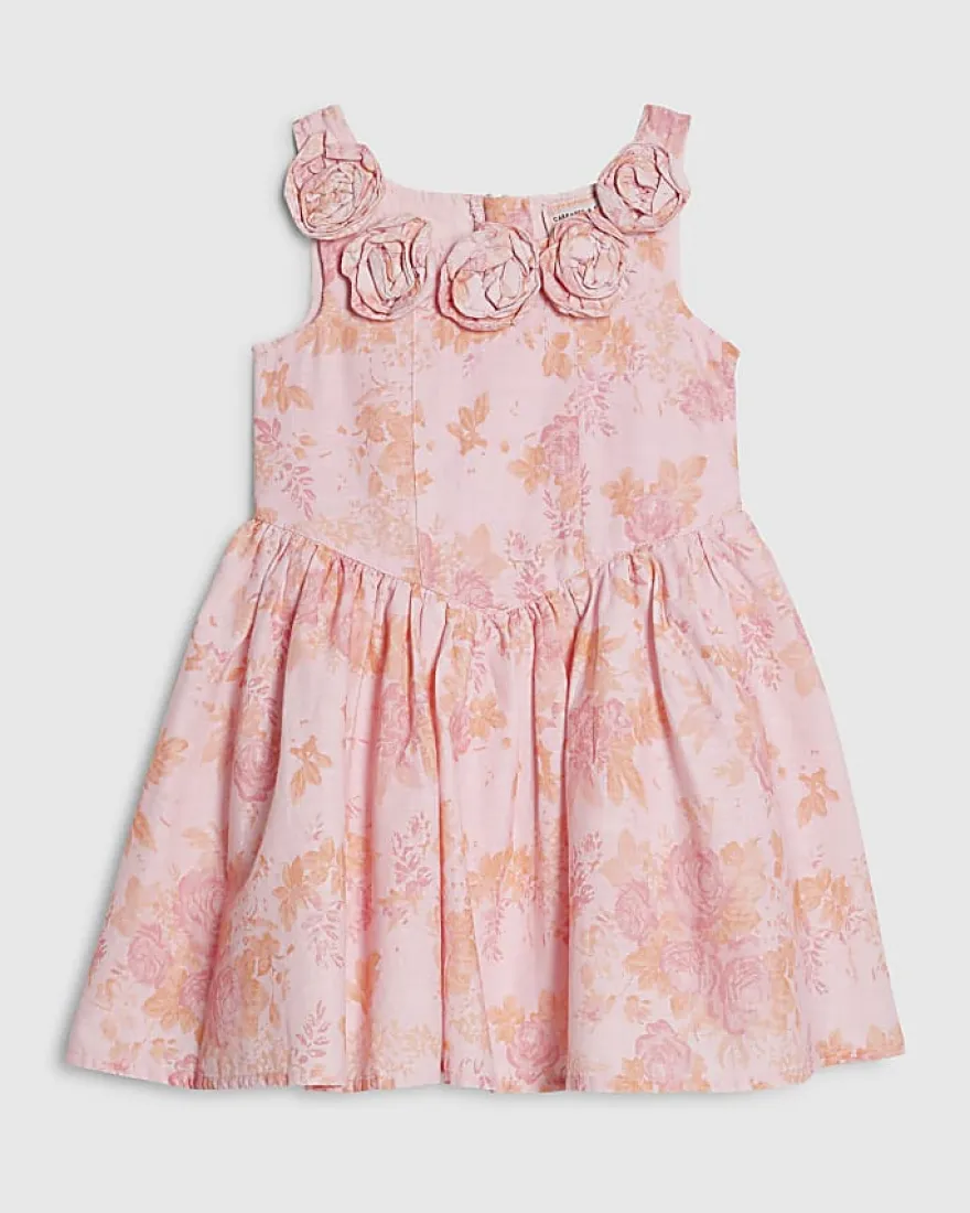 Mini Girls Pink Corsage Cotton Dress