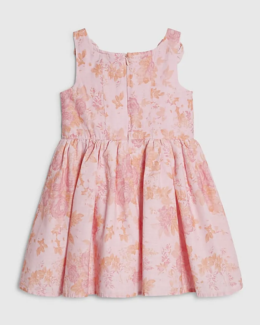 Mini Girls Pink Corsage Cotton Dress