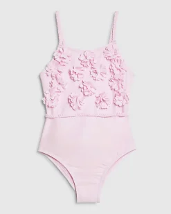 Mini Girls Pink 3D Floral Swimsuit