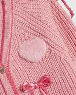 Mini Girls Pink 3D Heart Bows Cardigan
