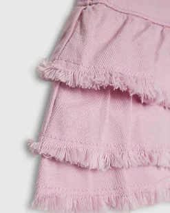 Mini Girls Pink Denim Tiered Skirt