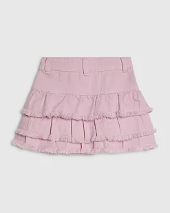 Mini Girls Pink Denim Tiered Skirt