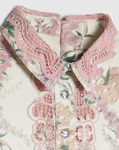 Mini Girls Pink Floral Lace Collar Dress