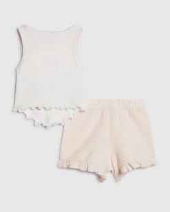 Mini Girls Pink Flower Vest And Shorts Set