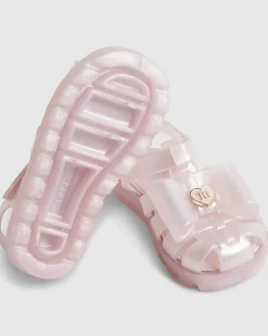 Mini Girls Pink Glitter Bow Jelly Sandals