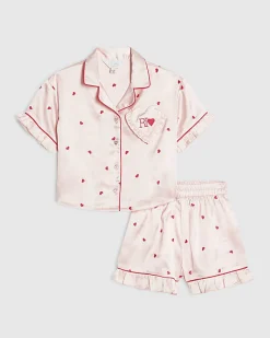 Mini Girls Pink Heart Satin Pyjamas