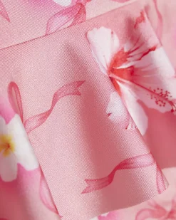 Mini Girls Pink Hibiscus Swimsuit & Shoe Set