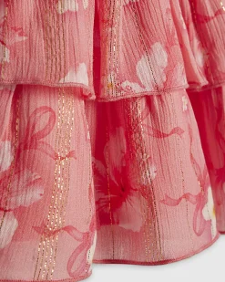 Mini Girls Pink Hibiscus Floral Bow Dress
