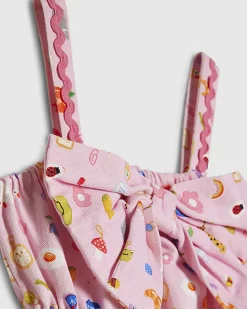 Mini Girls Pink Icon Bow Cotton Dress