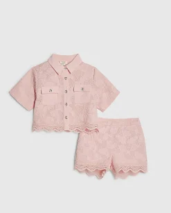 Mini Girls Pink Lace Blouse And Shorts Set