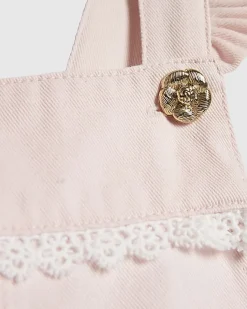 Mini Girls Pink Lace Denim Dungarees