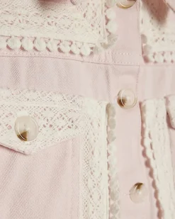 Mini Girls Pink Lace Denim Shacket