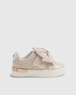 Mini Girls Pink Monogram Velcro Bow Trainers