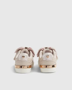 Mini Girls Pink Monogram Velcro Bow Trainers
