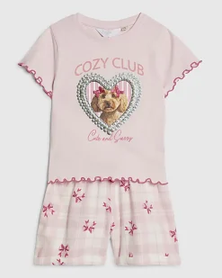 Mini Girls Pink Puppy Pyjamas Set