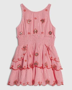 Mini Girls Pink Scalloped Sequin Beach Dress