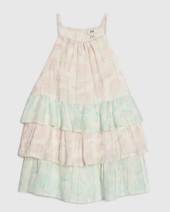 Mini Girls Pink Shell Print Tiered Dress