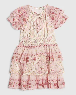 Mini Girls Pink Short Sleeve Printed Dress
