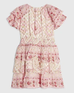 Mini Girls Pink Short Sleeve Printed Dress