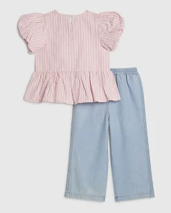 Mini Girls Pink Stripe Top and Jeans Set