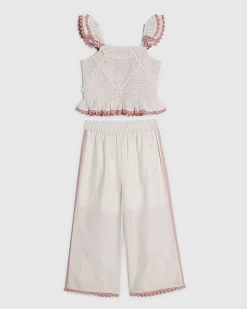 Mini Girls Pink Stripe Trousers Set