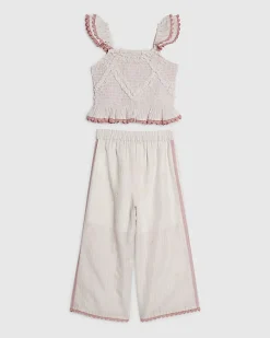 Mini Girls Pink Stripe Trousers Set