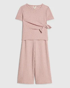 Mini Girls Pink Textured Wide Leg Set