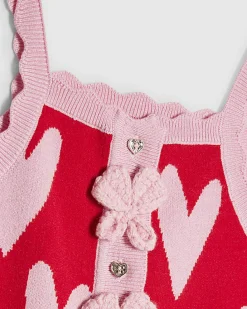 Mini Girls Red Heart Knit Top Set