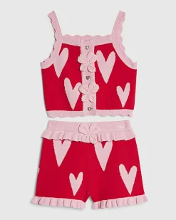 Mini Girls Red Heart Knit Top Set