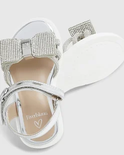 Mini Girls Silver Diamante Bow Sandals