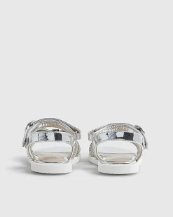 Mini Girls Silver Diamante Bow Sandals