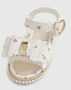 Mini Girls White Ditsy Rose Bow Sandals