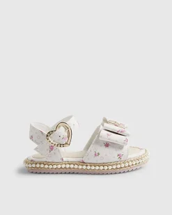 Mini Girls White Ditsy Rose Bow Sandals