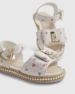 Mini Girls White Ditsy Rose Bow Sandals