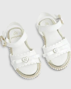 Mini Girls White Double Bow Sandals