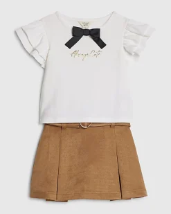 Mini Girls White Faux Suede Skort Set