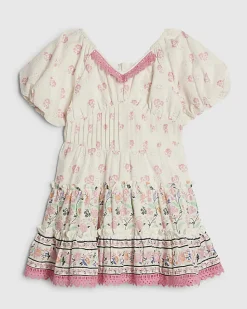 Mini Girls White Floral Belted Cotton Dress