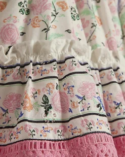 Mini Girls White Floral Belted Cotton Dress