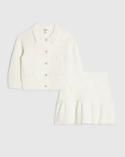 Mini Girls White Floral Skirt Set