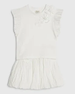 Mini Girls White Frill Sleeve T-Shirt Set