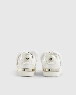 Mini Girls White Monogram Velcro Bow Trainers