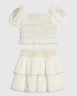 Mini Girls White Rainbow Whipstitch Top Set