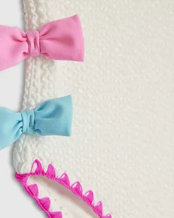 Mini Girls White Textured Bow Swimsuit