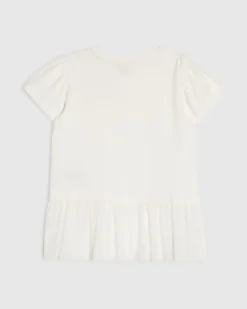 Mini Girls White Tulle Hem T-Shirt