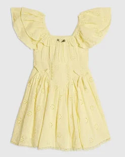 Mini Girls Yellow Broderie Rosette Dress