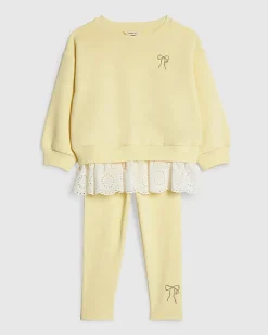 Mini Girls Yellow Hybrid Bow Sweatshirt Set