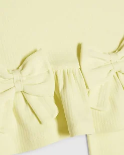 Mini Girls Yellow Peplum Bow Rib Shorts Set